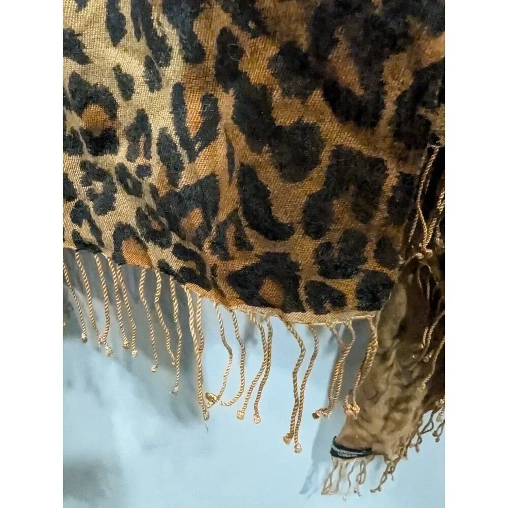 Tashia Pashmina London Women's Leopard Print Shawl Scarf Cashmere Silk Fringe
